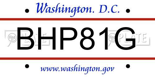 BHP81G District Of Columbia License Plate