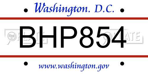 BHP854 District Of Columbia License Plate