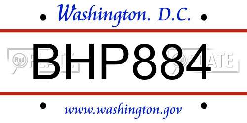 BHP884 District Of Columbia License Plate