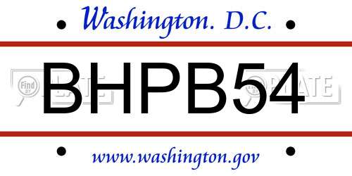 BHPB54 District Of Columbia License Plate