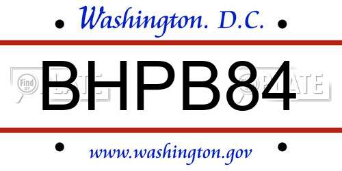 BHPB84 District Of Columbia License Plate