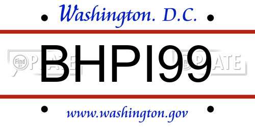 BHPI99 District Of Columbia License Plate