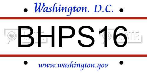 BHPS16 District Of Columbia License Plate