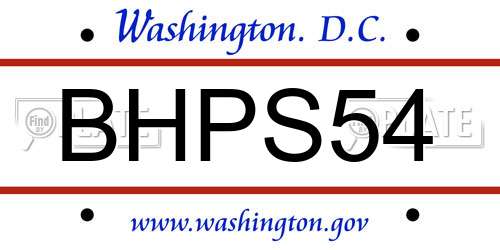 BHPS54 District Of Columbia License Plate