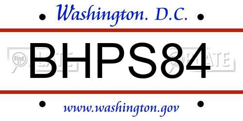 BHPS84 District Of Columbia License Plate