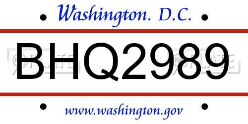 BHQ2989 District Of Columbia License Plate