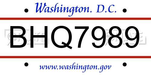 BHQ7989 District Of Columbia License Plate