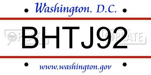 BHTJ92 District Of Columbia License Plate