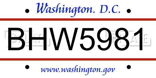 BHW5981 District Of Columbia License Plate