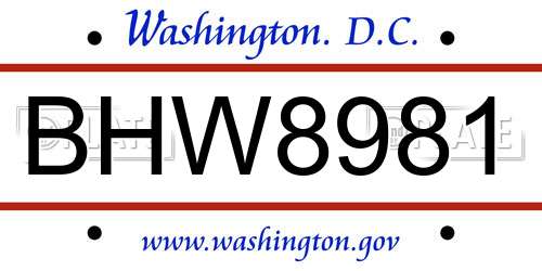 BHW8981 District Of Columbia License Plate