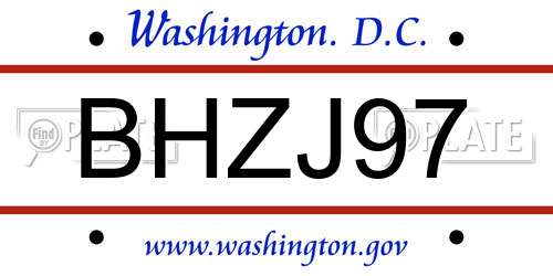 BHZJ97 District Of Columbia License Plate