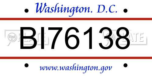BI76138 District Of Columbia License Plate