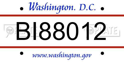 BI88012 District Of Columbia License Plate