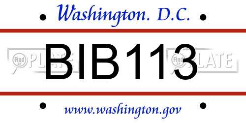BIB113 District Of Columbia License Plate