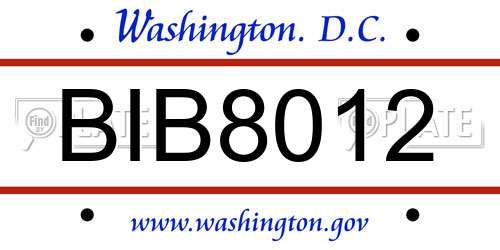 BIB8012 District Of Columbia License Plate