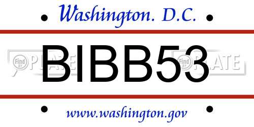 BIBB53 District Of Columbia License Plate