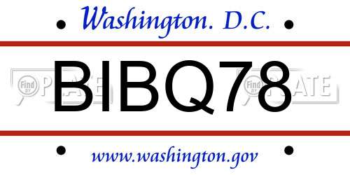 BIBQ78 District Of Columbia License Plate