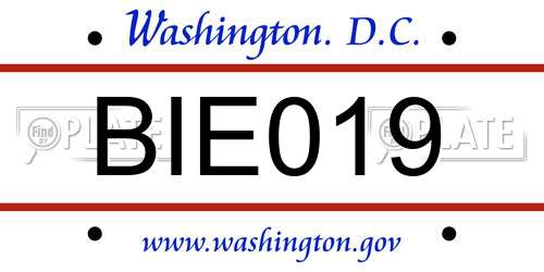 BIE019 District Of Columbia License Plate
