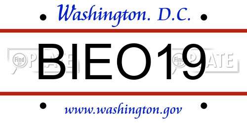 BIEO19 District Of Columbia License Plate