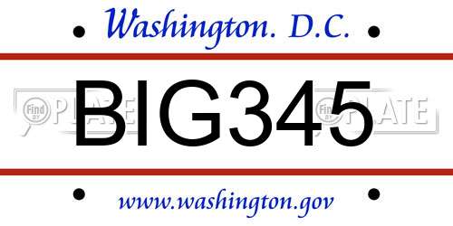 BIG345 District Of Columbia License Plate