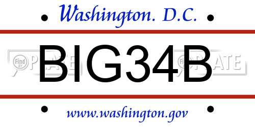 BIG34B District Of Columbia License Plate