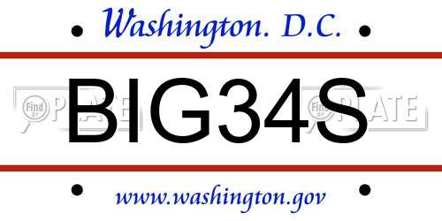 BIG34S District Of Columbia License Plate