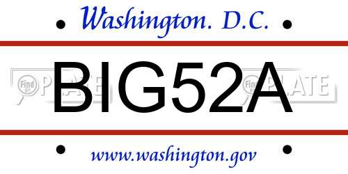 BIG52A District Of Columbia License Plate