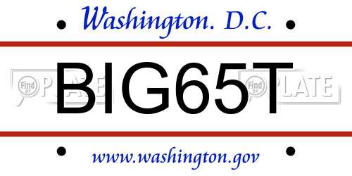 BIG65T District Of Columbia License Plate
