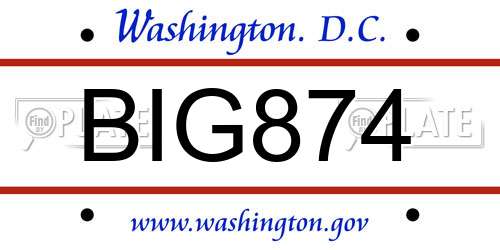 BIG874 District Of Columbia License Plate
