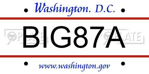 BIG87A District Of Columbia License Plate