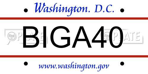 BIGA40 District Of Columbia License Plate
