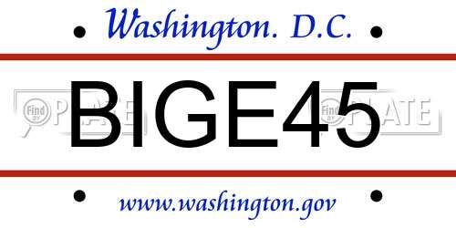 BIGE45 District Of Columbia License Plate