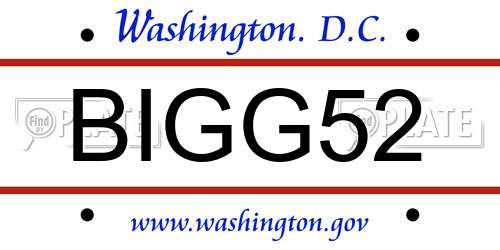 BIGG52 District Of Columbia License Plate