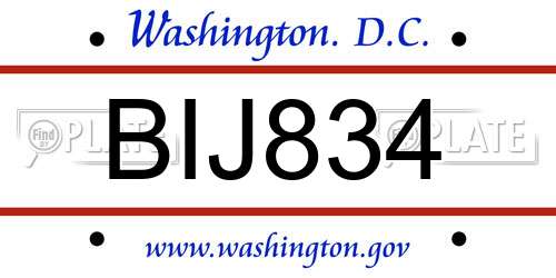 BIJ834 District Of Columbia License Plate