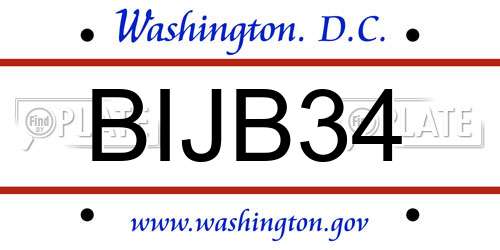 BIJB34 District Of Columbia License Plate