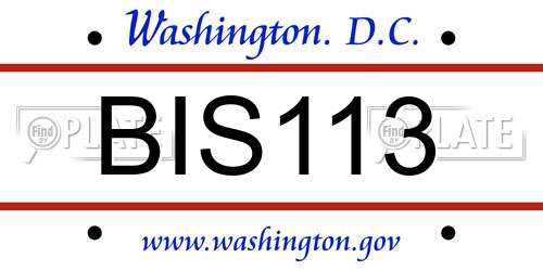 BIS113 District Of Columbia License Plate
