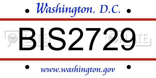 BIS2729 District Of Columbia License Plate