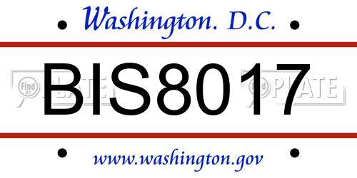 BIS8017 District Of Columbia License Plate