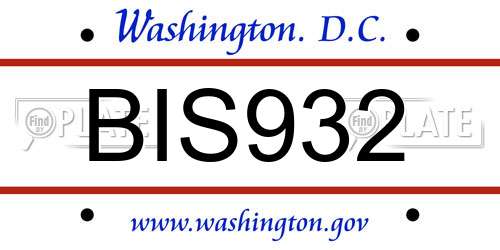 BIS932 District Of Columbia License Plate