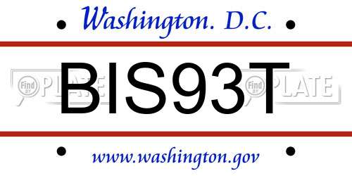 BIS93T District Of Columbia License Plate