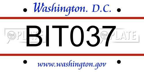 BIT037 District Of Columbia License Plate