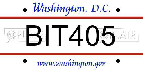 BIT405 District Of Columbia License Plate