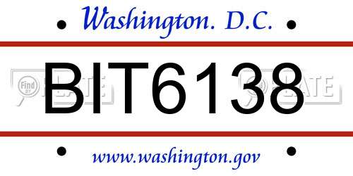 BIT6138 District Of Columbia License Plate