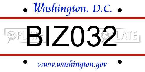 BIZ032 District Of Columbia License Plate
