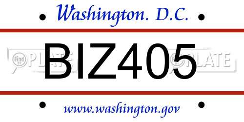 BIZ405 District Of Columbia License Plate