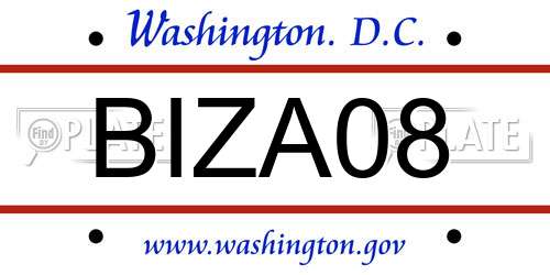 BIZA08 District Of Columbia License Plate