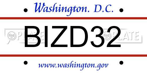 BIZD32 District Of Columbia License Plate