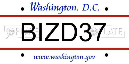 BIZD37 District Of Columbia License Plate