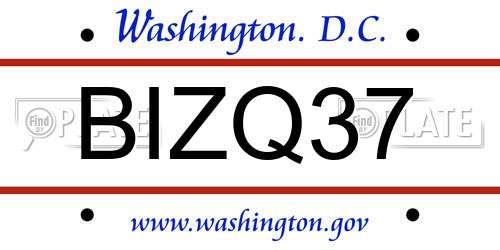 BIZQ37 District Of Columbia License Plate
