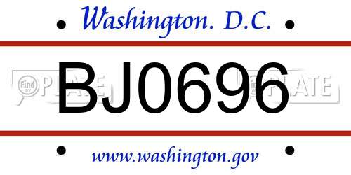 BJ0696 District Of Columbia License Plate